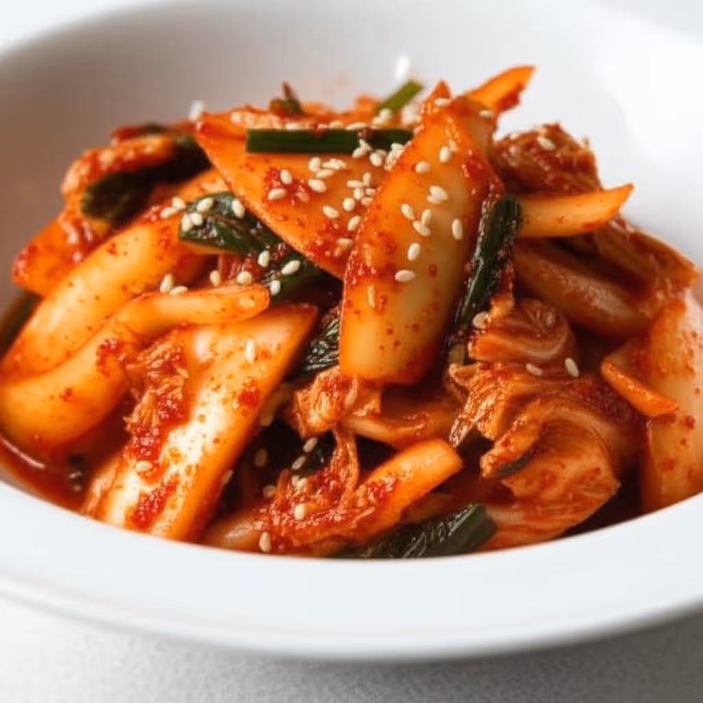 빨간 양념이 고루 묻은 신선한 배추겉절이