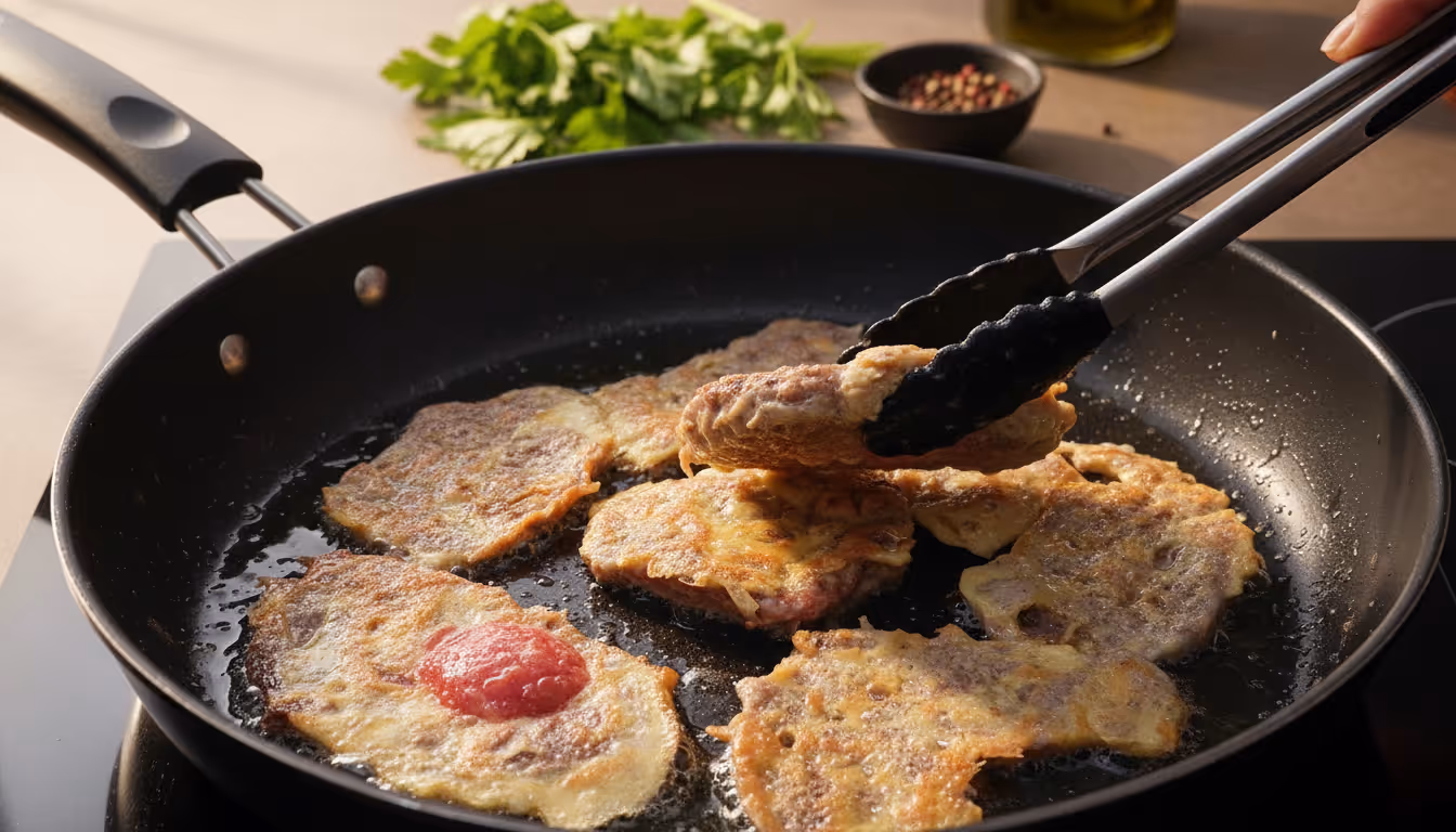 팬에서 굽고 있는 소고기육전