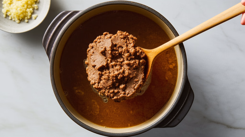 육수에 풀린 청국장과 된장