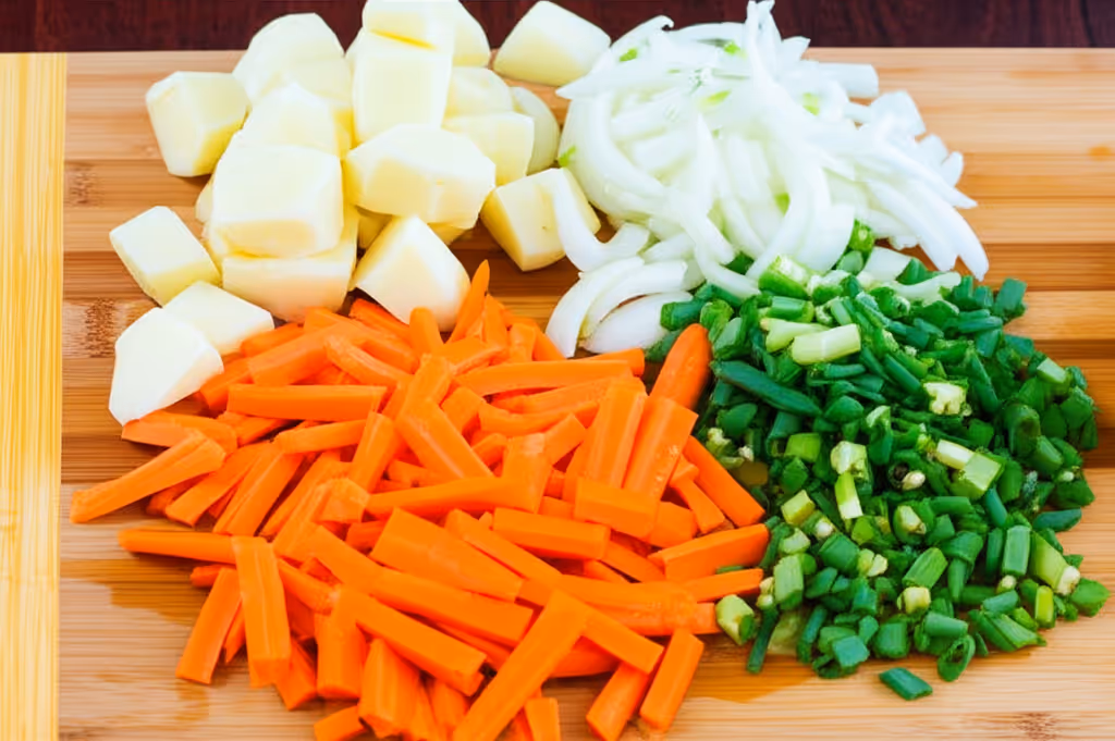 썰어놓은 감자와 야채