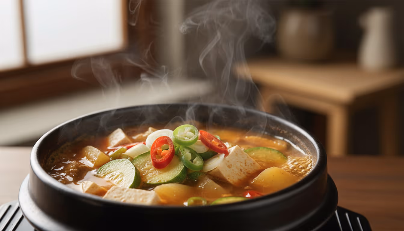 뚝배기에 담긴 보글보글 끓는 된장찌개