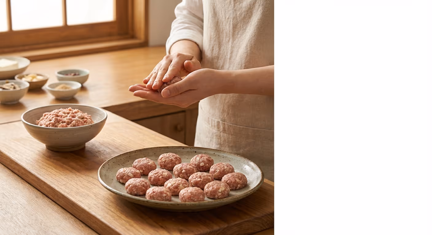손으로 반죽을 동그랗게 빚는 모습