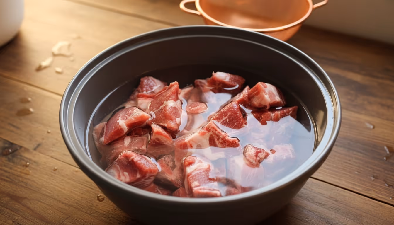 찬물에 담긴 돼지갈비