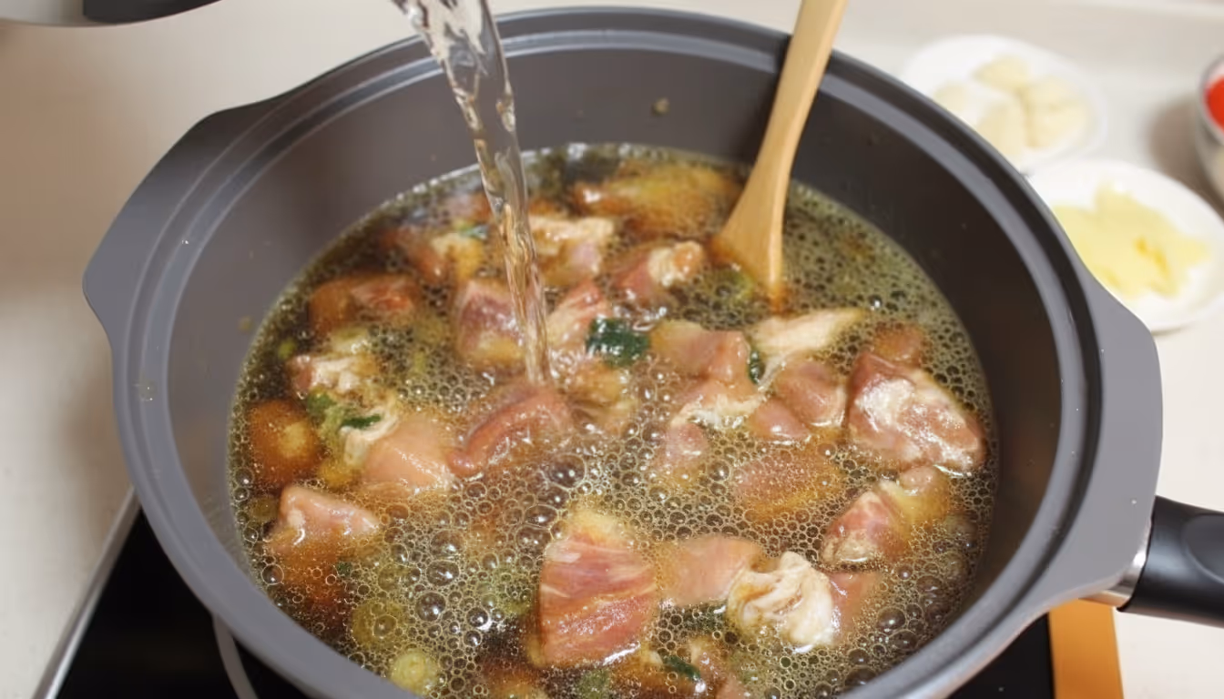 물을 부은 갈비찜 냄비