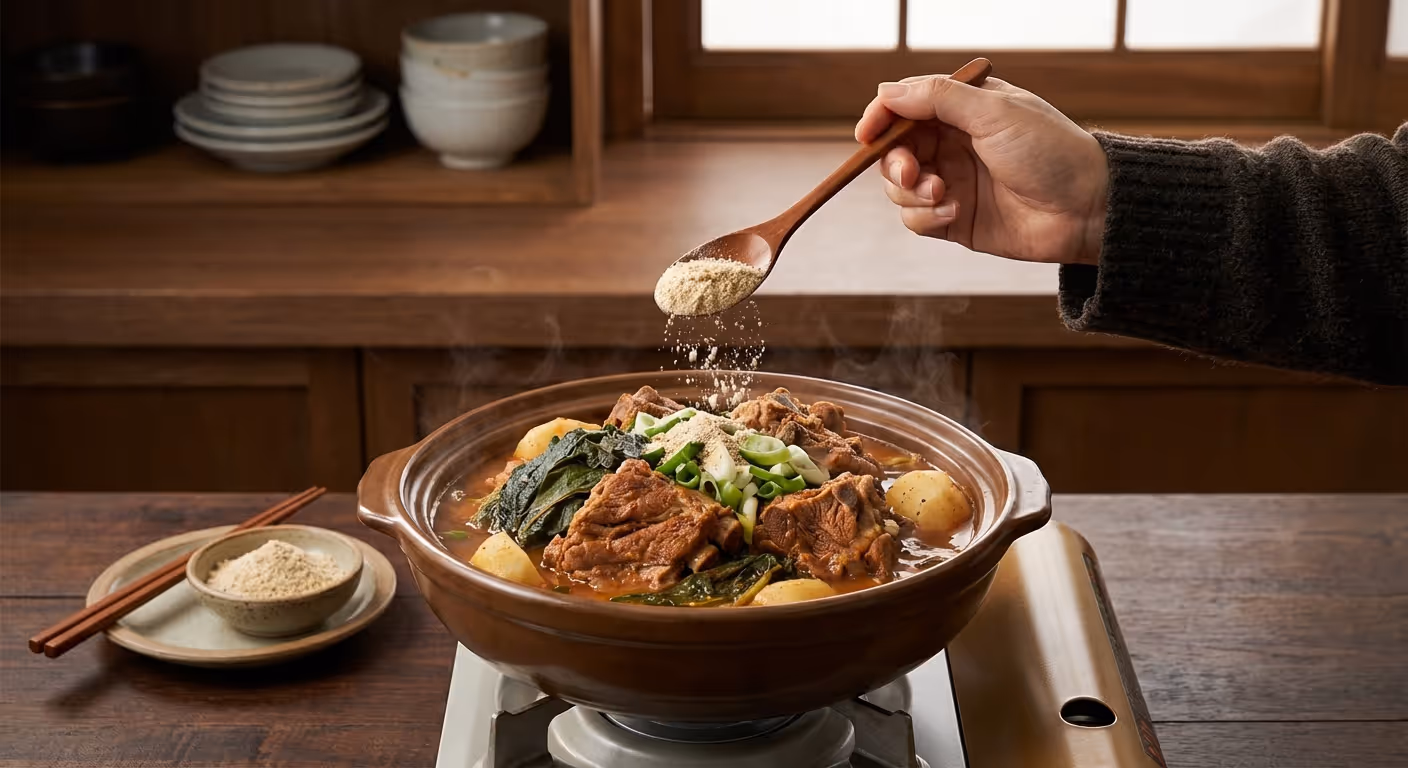 들깨가루를 넣어 고소한 향이 나는 감자탕