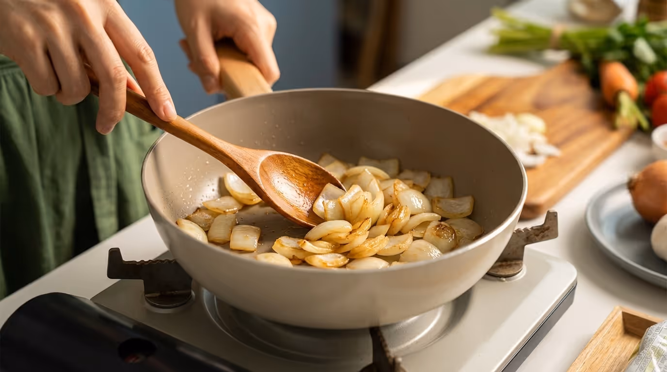 양파를 볶는 모습