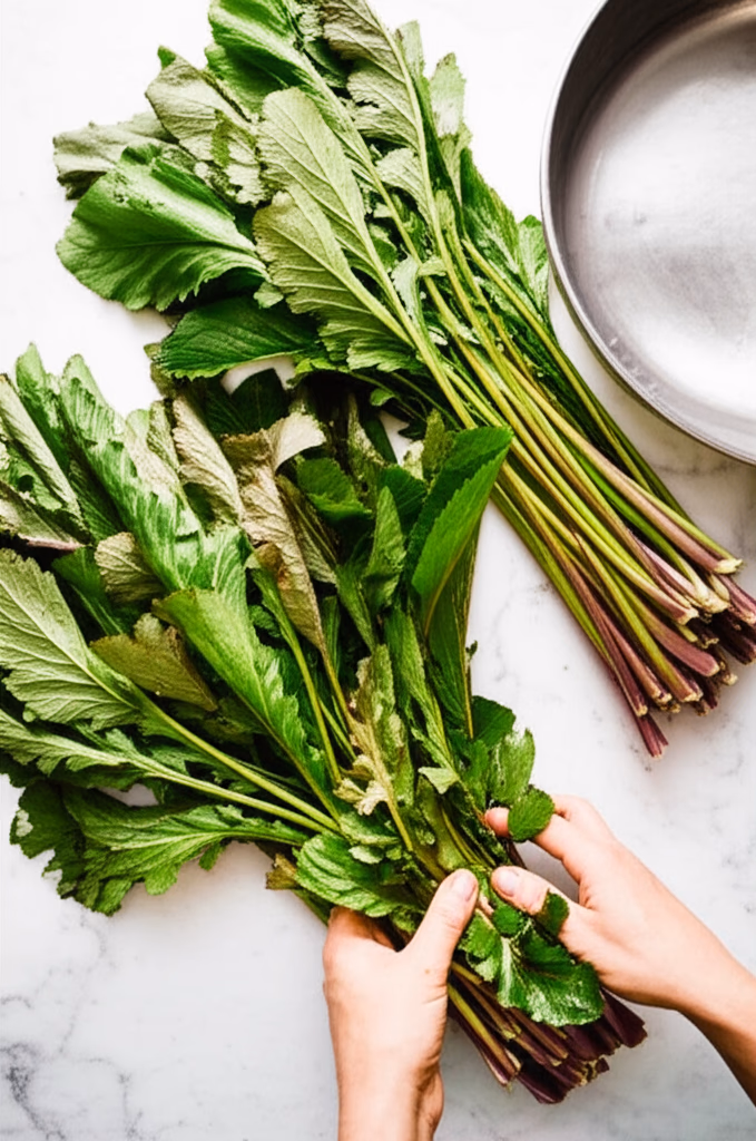 갓을 다듬고 씻는 모습