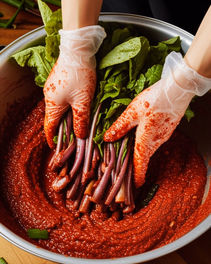 갓에 양념 버무리기