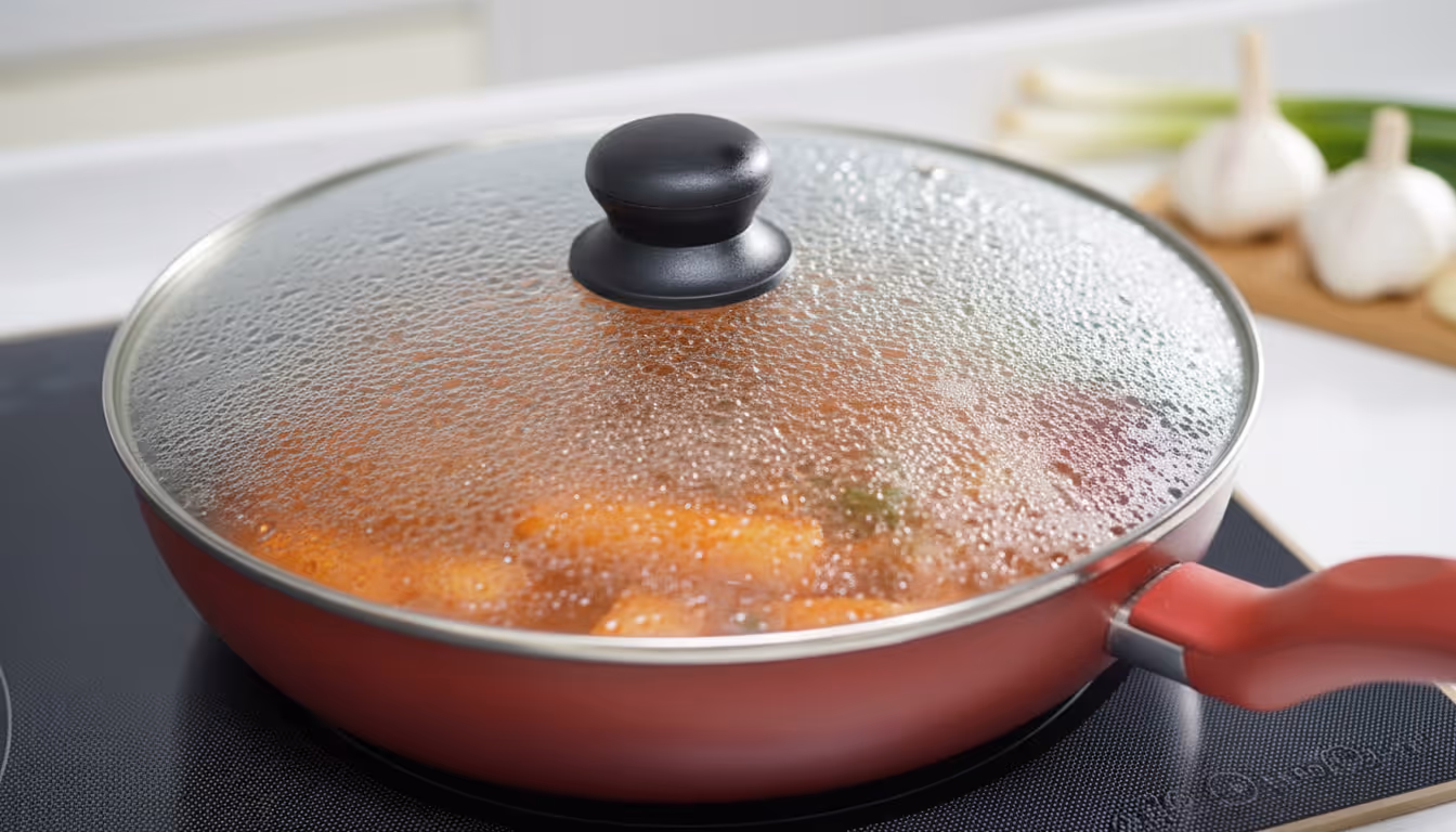 뚜껑을 덮고 볶고 있는 고사리