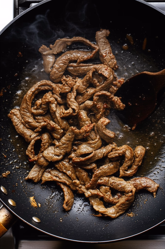 팬에서 볶는 소고기