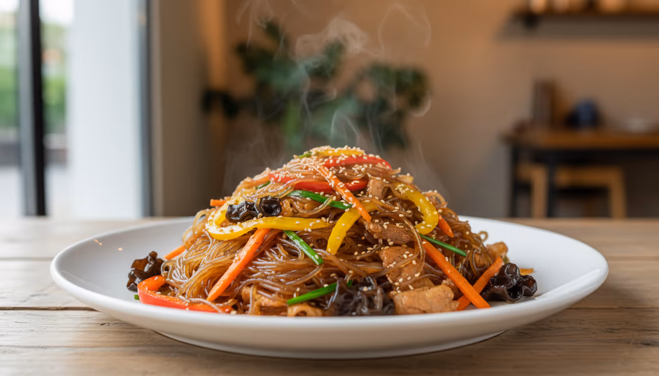 윤기나는 당면에 알록달록한 채소와 고기가 어우러진 잡채