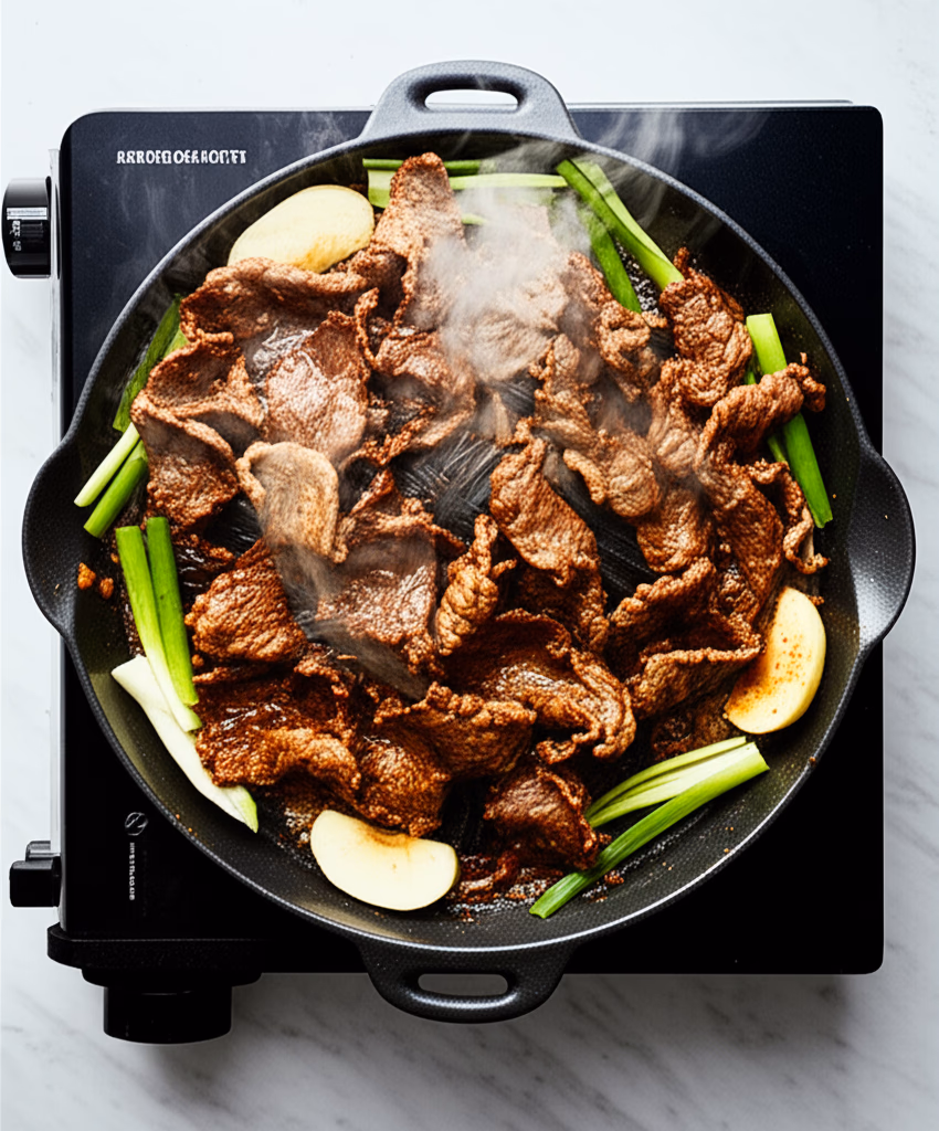 팬에서 불고기를 굽는 모습