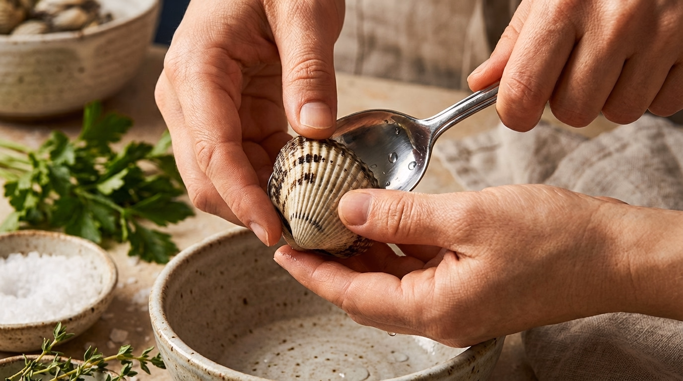 꼬막살을 빼는 모습