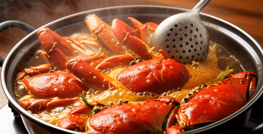 육수에 꽃게를 넣은 모습