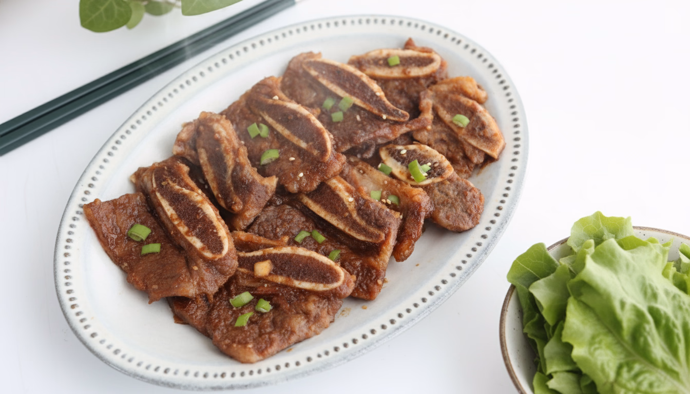 윤기 나는 양념이 입혀진 구운 LA갈비