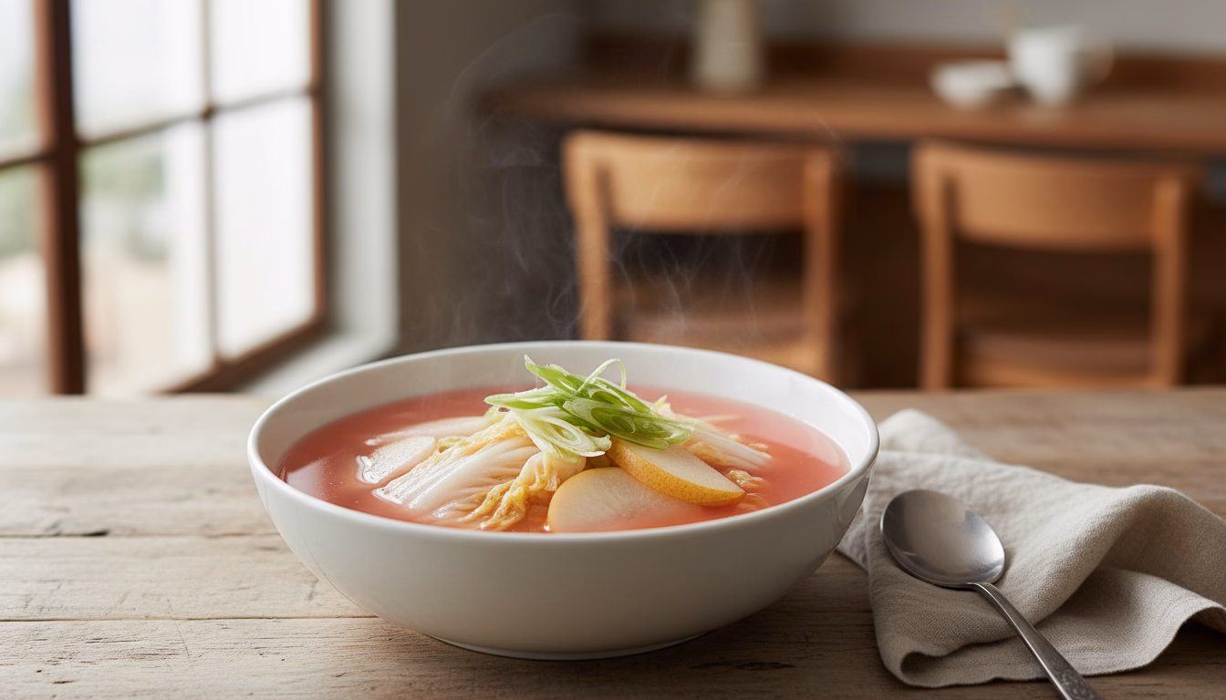 맑은 국물에 배추가 담긴 물김치