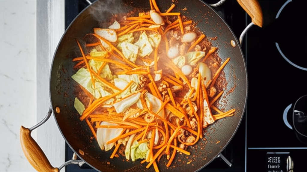 팬에서 볶는 채소