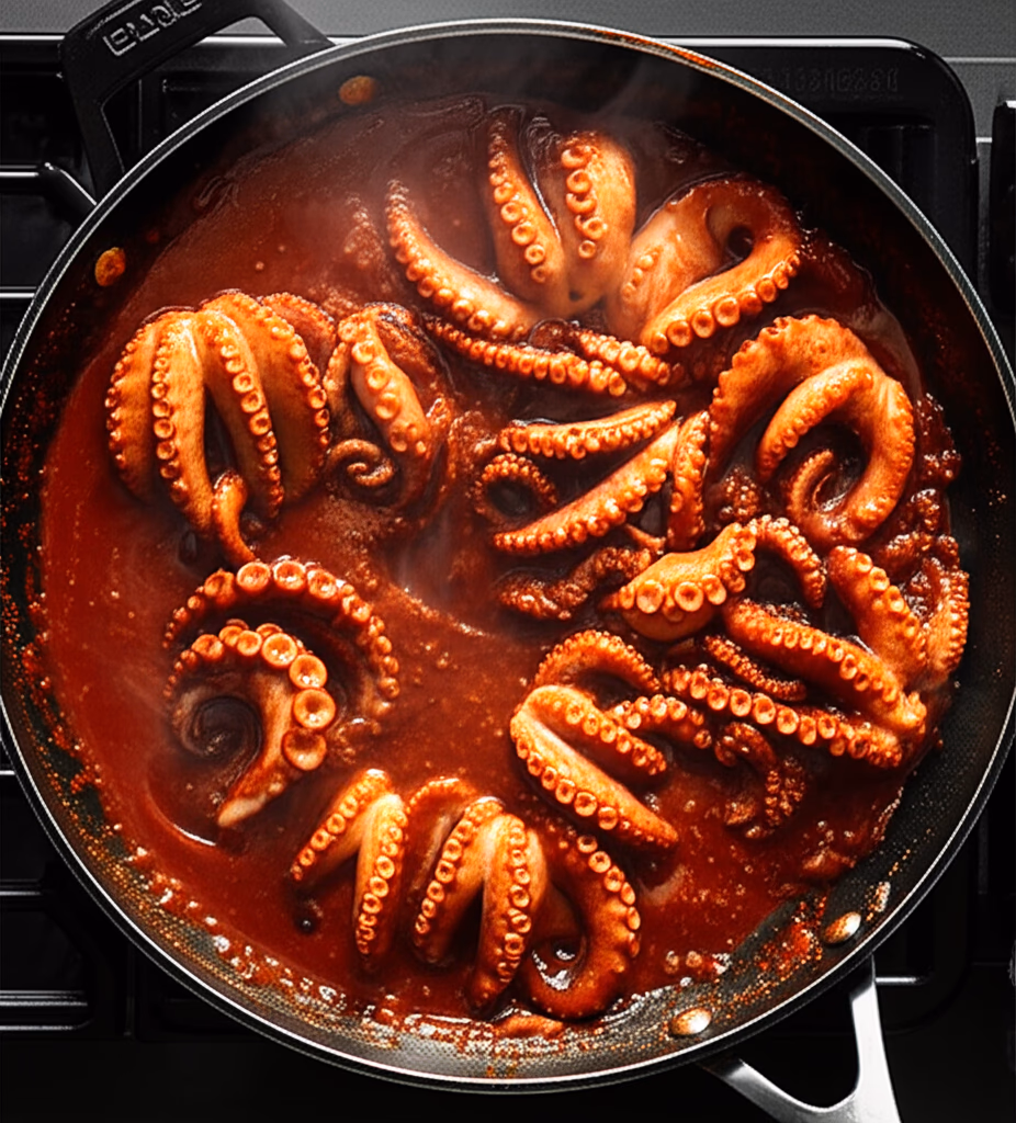 양념과 함께 볶는 낙지