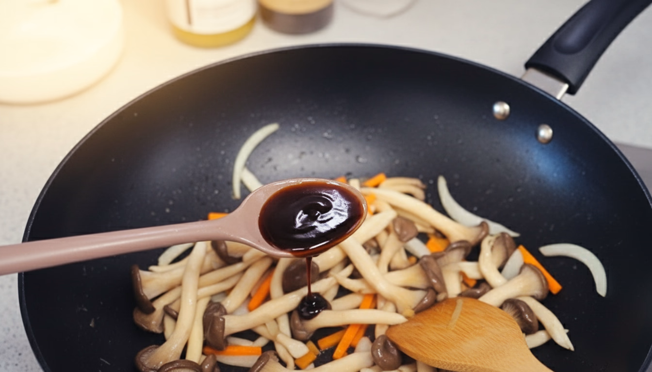 굴소스를 넣고 볶는 모습