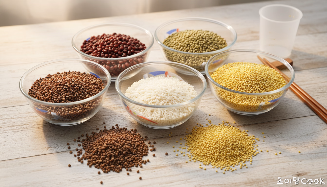 준비된 다섯 가지 곡물과 팥