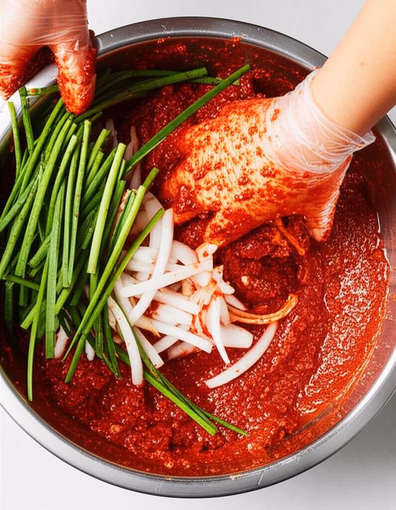 양념과 채소 버무리기