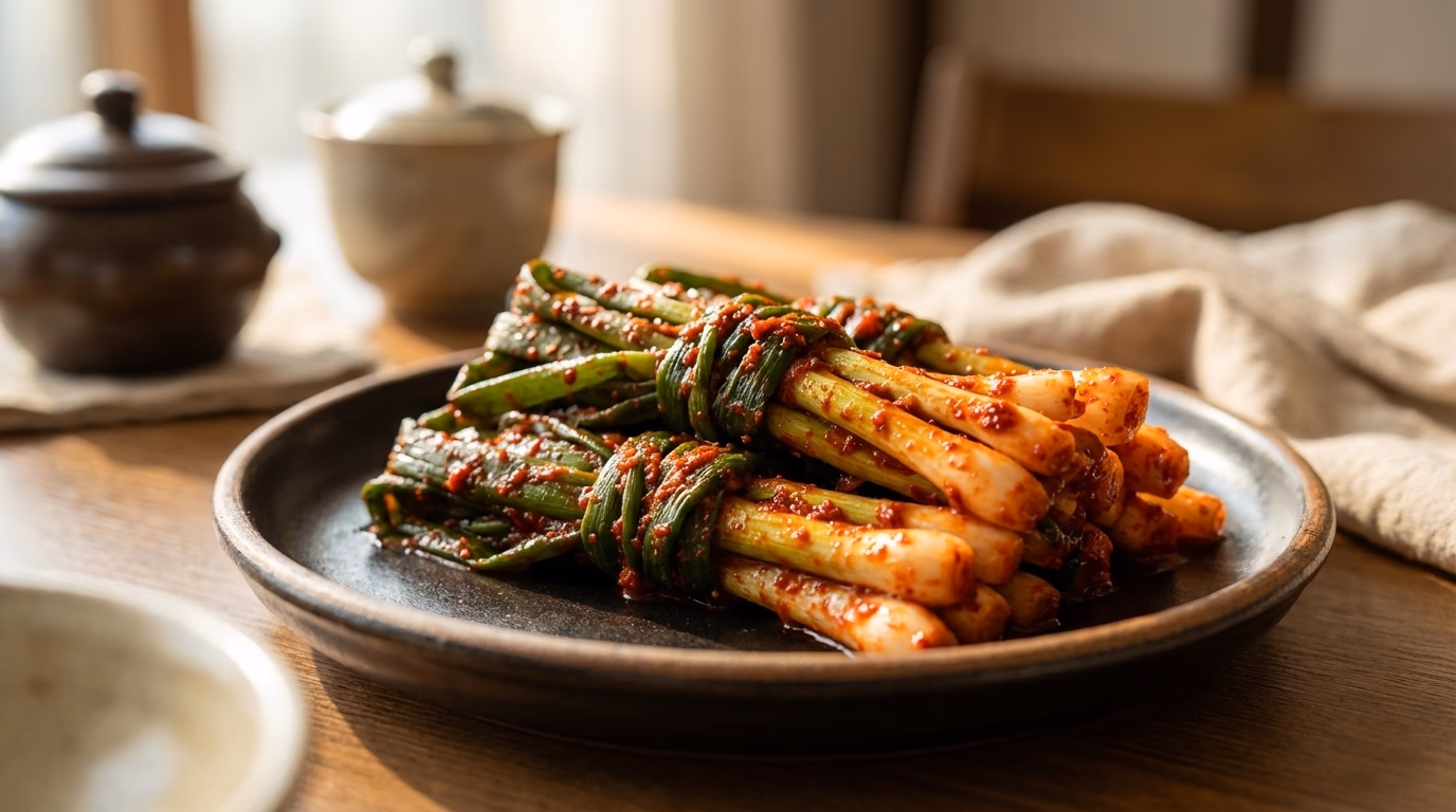 빨간 양념에 버무린 파김치