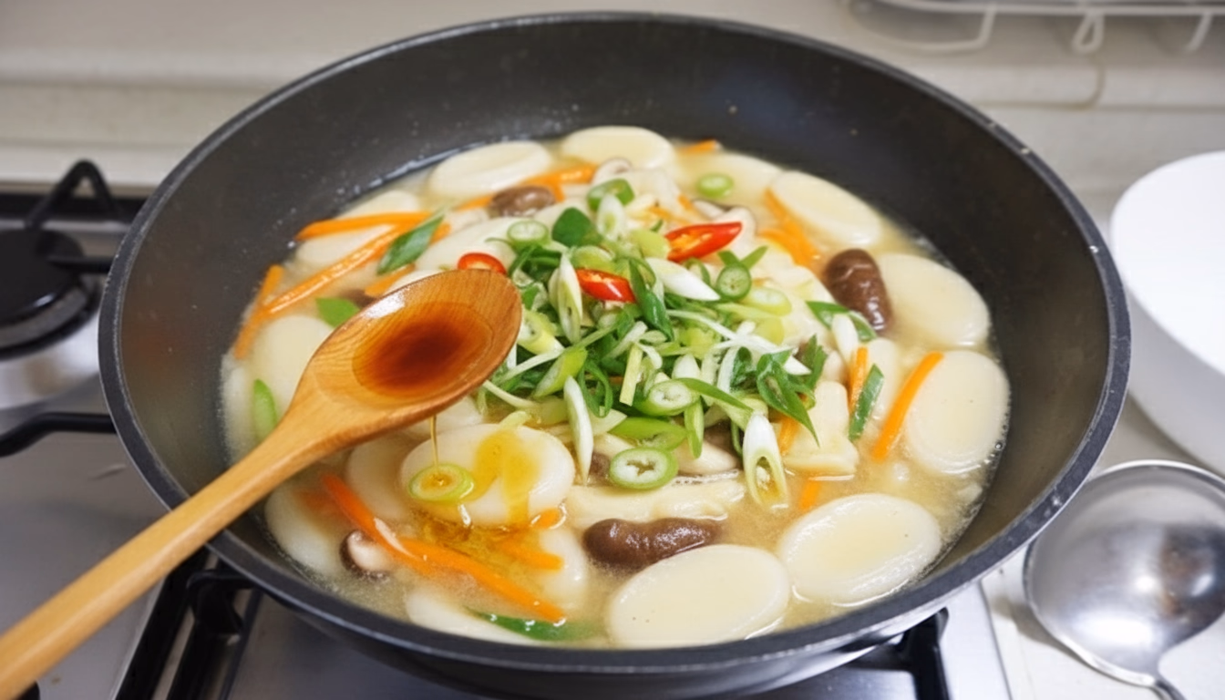 대파와 고추를 넣고 참기름으로 마무리한 수제비