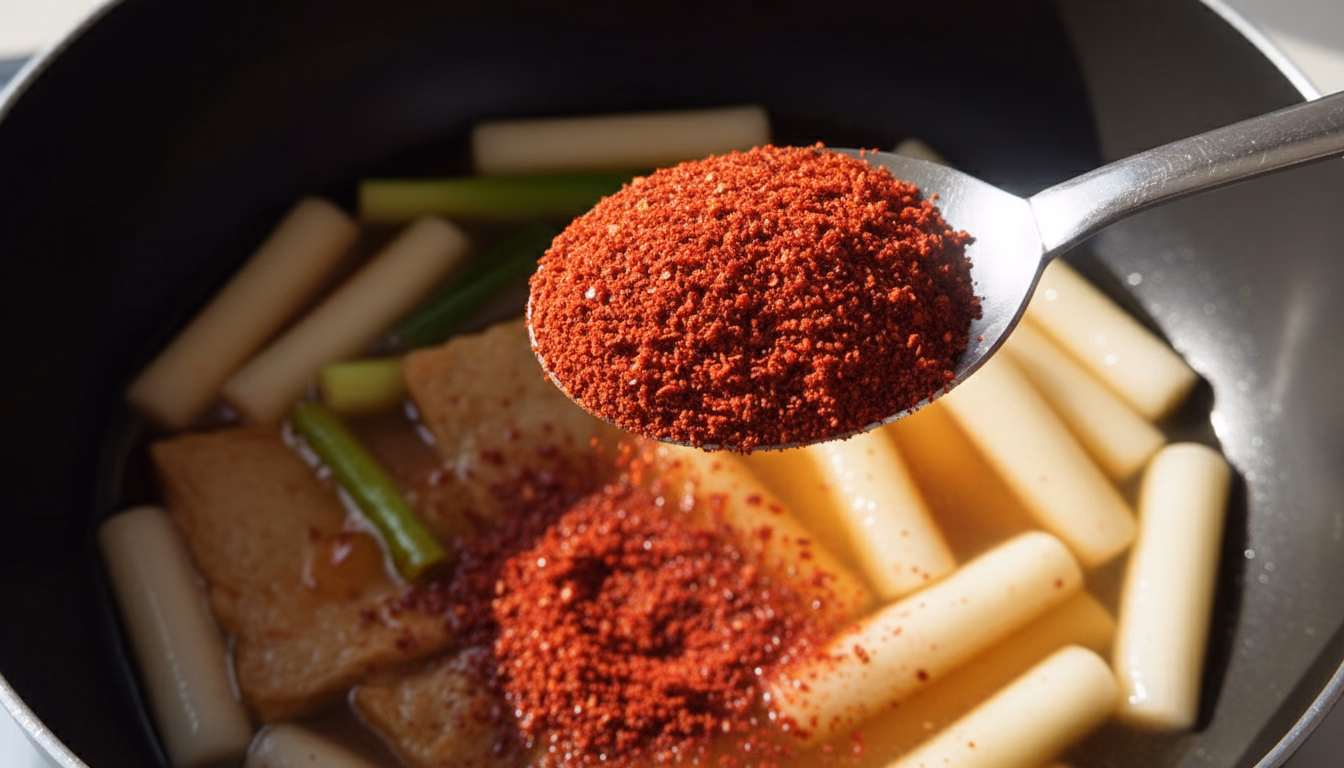 떡에 고춧가루를 넣는 모습