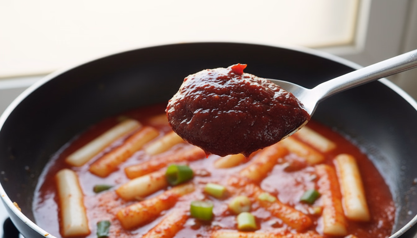 떡에 고추장을 넣는 모습