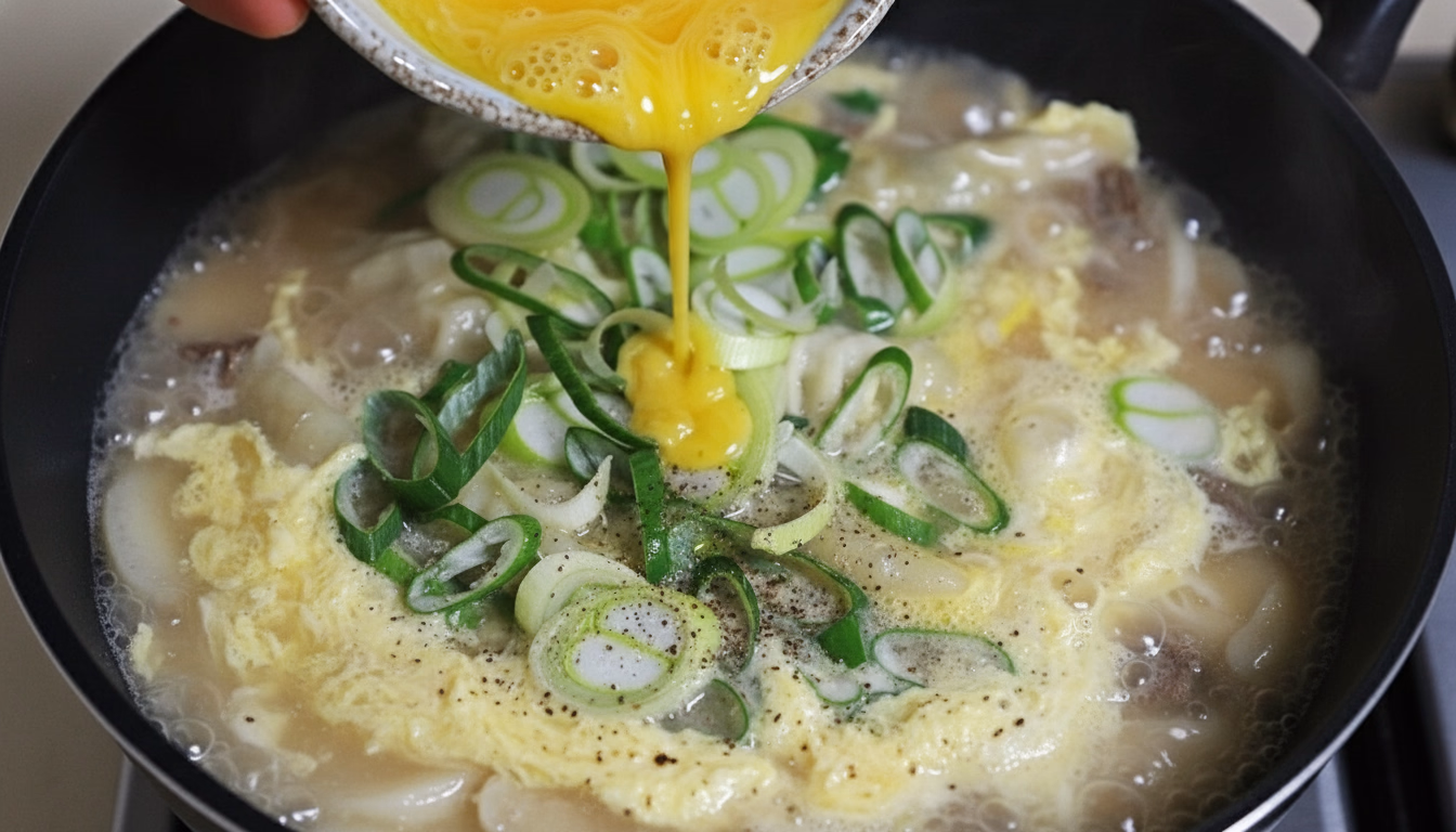 계란과 대파, 후추를 넣어 완성한 떡국