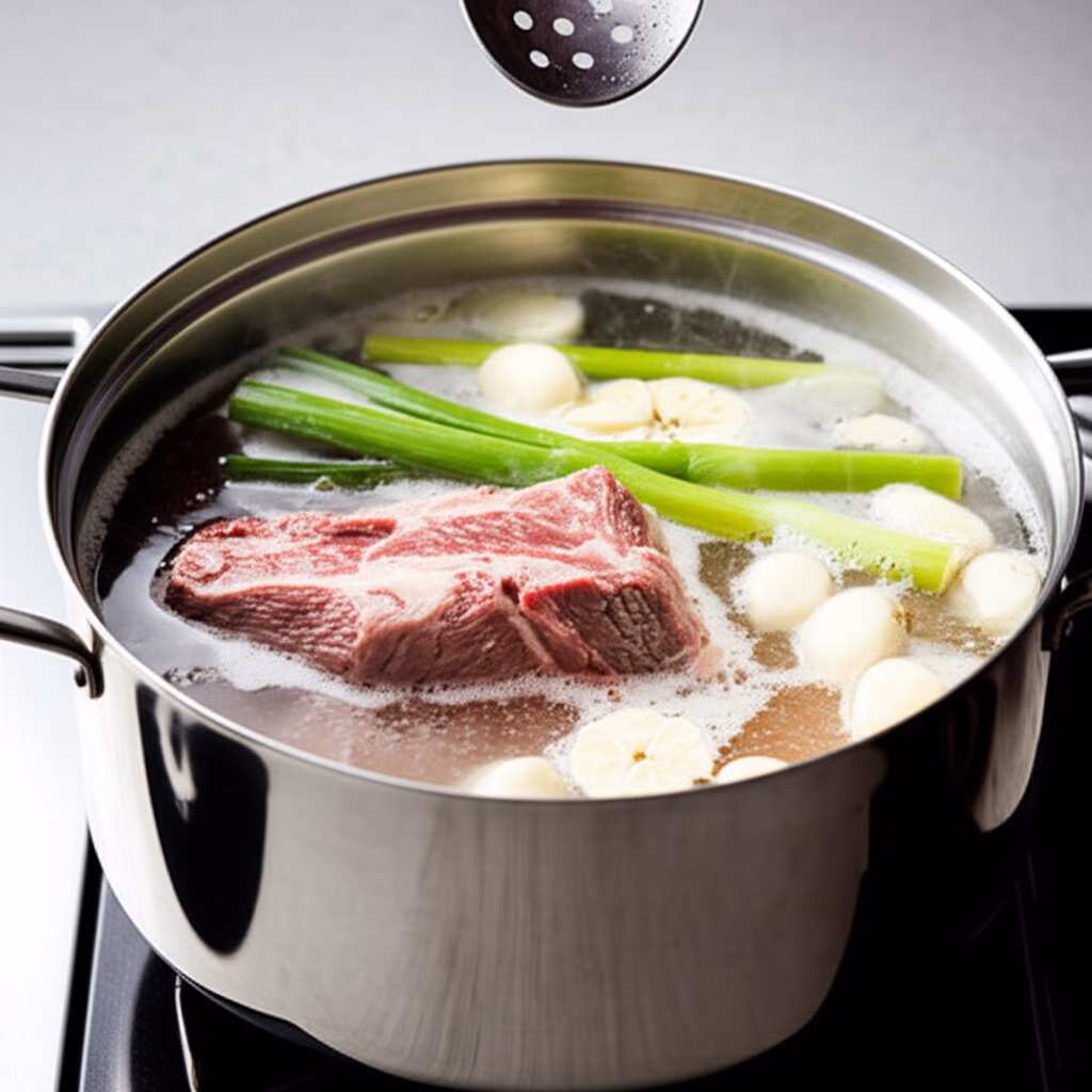 냄비에서 삶아지는 소고기